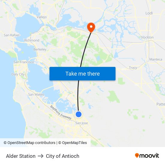 Alder Station to City of Antioch map