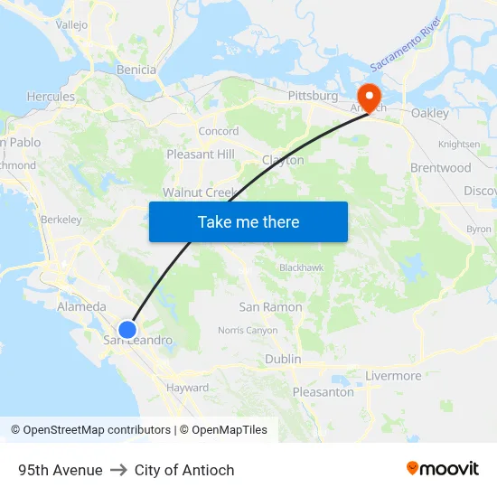 95th Avenue to City of Antioch map