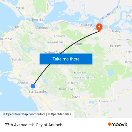77th Avenue to City of Antioch map