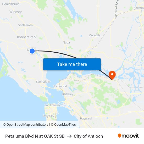 Petaluma Blvd N at OAK St  SB to City of Antioch map