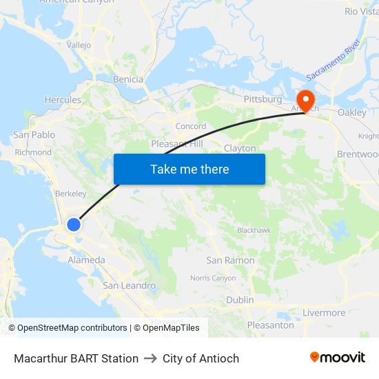 Macarthur BART Station to City of Antioch map