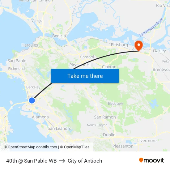 40th @ San Pablo WB to City of Antioch map