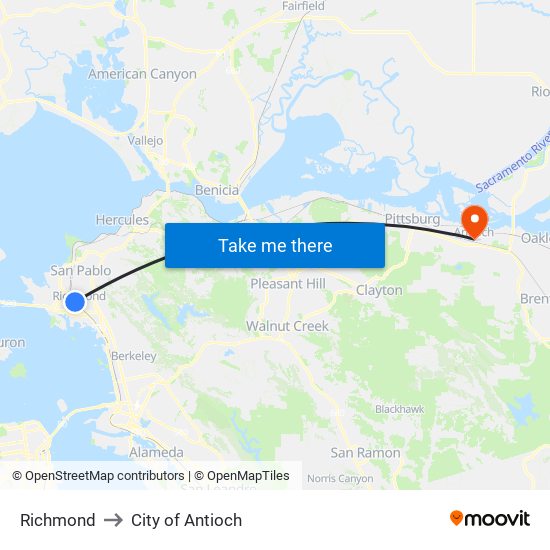 Richmond to City of Antioch map