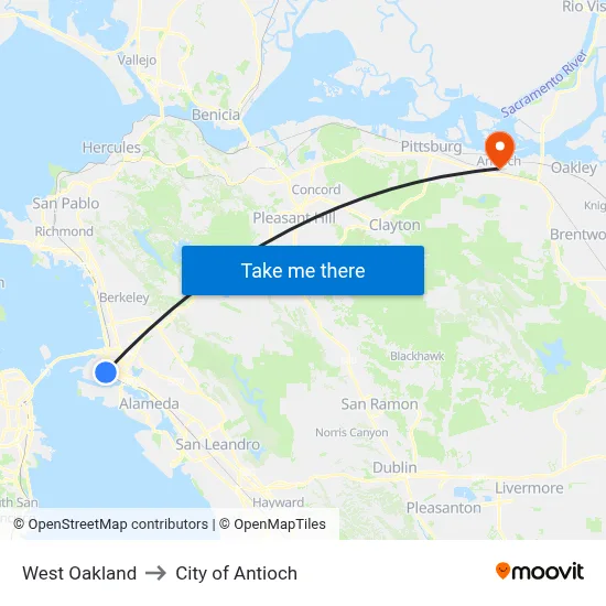 West Oakland to City of Antioch map
