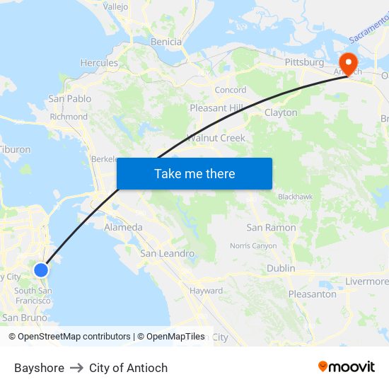 Bayshore to City of Antioch map