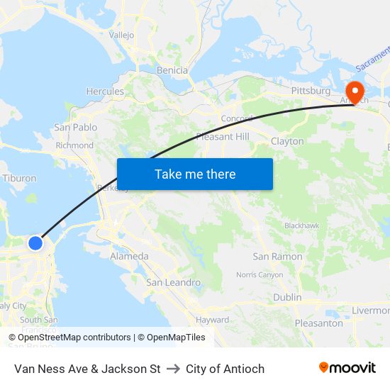 Van Ness Ave & Jackson St to City of Antioch map