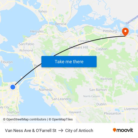 Van Ness Ave & O'Farrell St to City of Antioch map