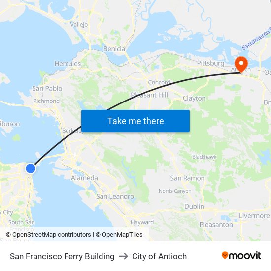 San Francisco Ferry Building to City of Antioch map