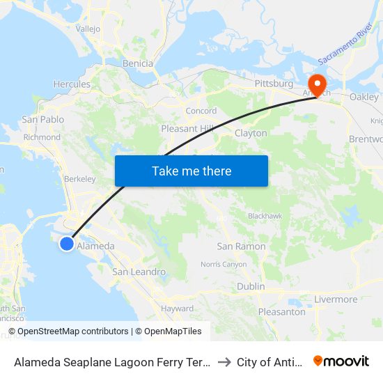 Alameda Seaplane Lagoon Ferry Terminal to City of Antioch map
