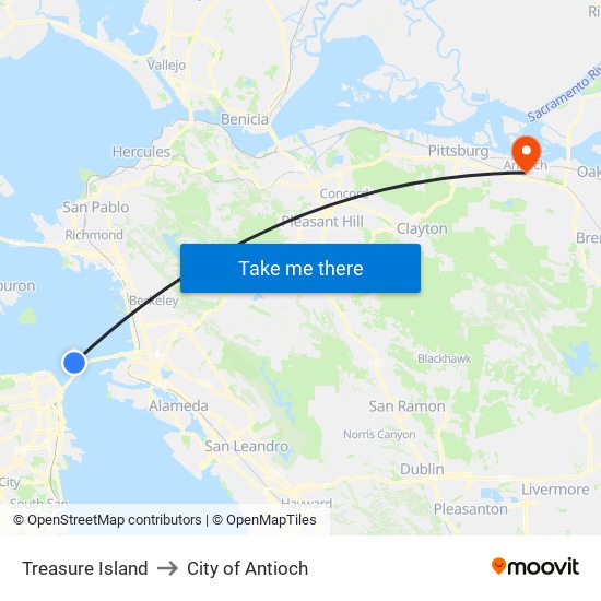Treasure Island to City of Antioch map