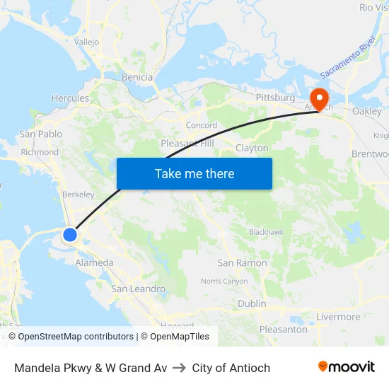 Mandela Pkwy & W Grand Av to City of Antioch map