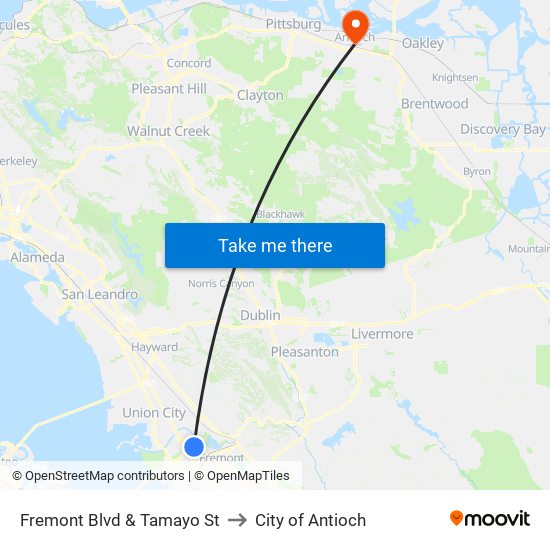 Fremont Blvd & Tamayo St to City of Antioch map