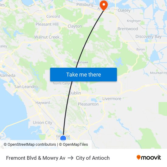 Fremont Blvd & Mowry Av to City of Antioch map
