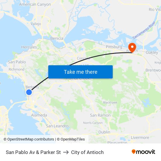 San Pablo Av & Parker St to City of Antioch map
