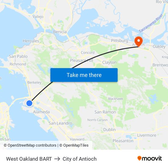 West Oakland BART to City of Antioch map