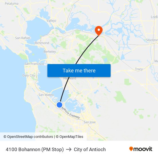 4100 Bohannon (PM Stop) to City of Antioch map