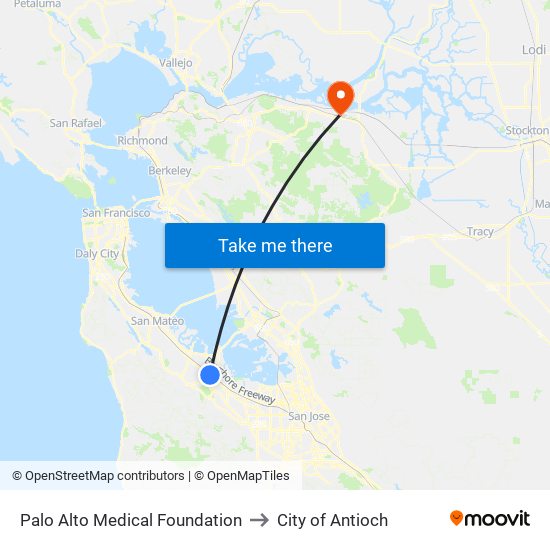 Palo Alto Medical Foundation to City of Antioch map