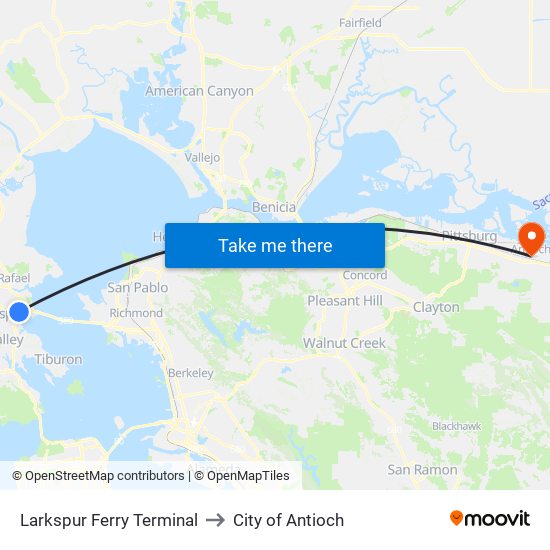 Larkspur Ferry Terminal to City of Antioch map