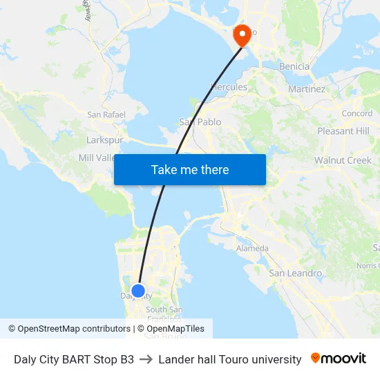 Daly City BART Stop B3 to Lander hall Touro university map