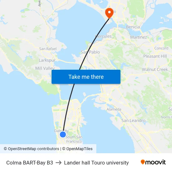 Colma BART-Bay B3 to Lander hall Touro university map