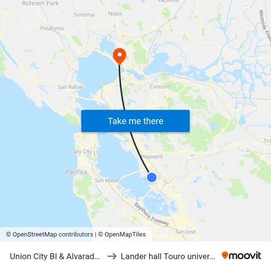 Union City Bl & Alvarado Bl to Lander hall Touro university map