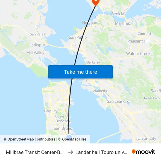 Millbrae Transit Center-Bay C1 to Lander hall Touro university map