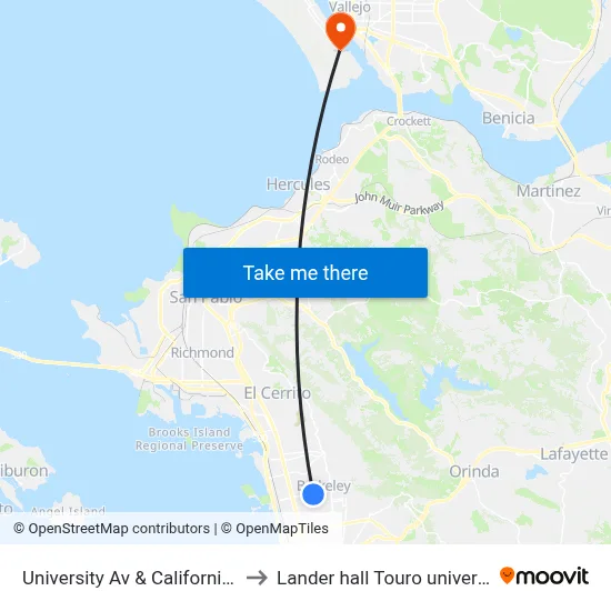 University Av & California St to Lander hall Touro university map