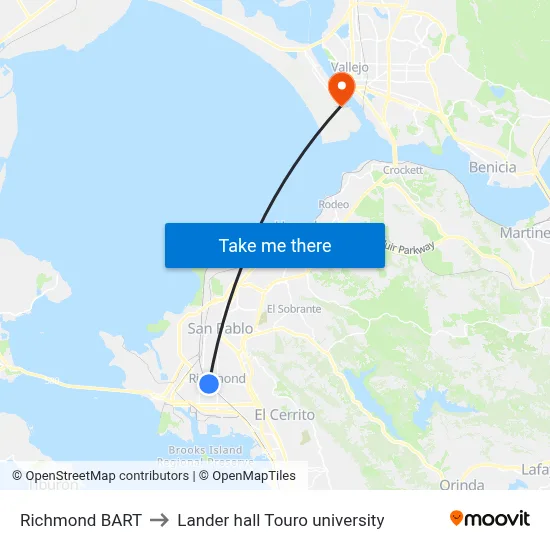 Richmond BART to Lander hall Touro university map