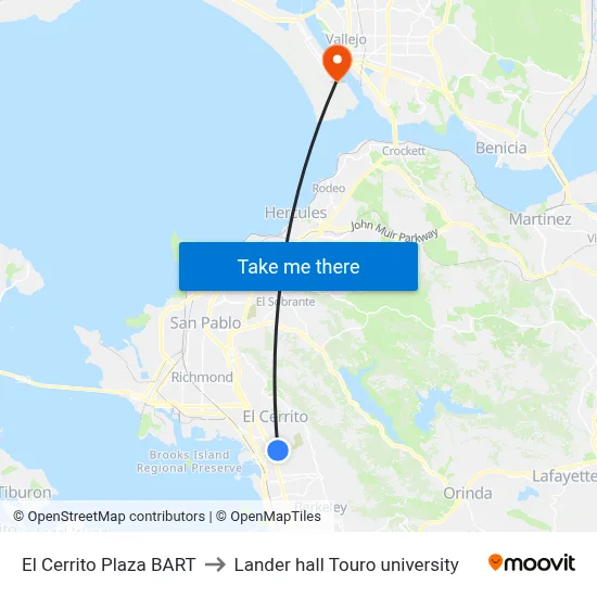 El Cerrito Plaza BART to Lander hall Touro university map