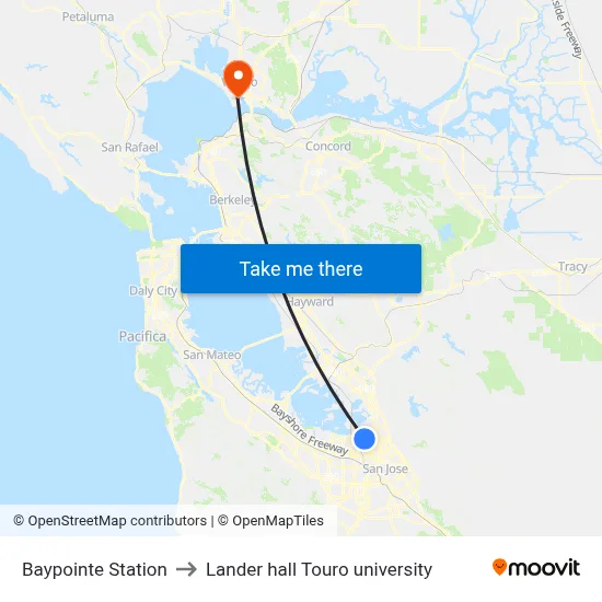 Baypointe Station to Lander hall Touro university map