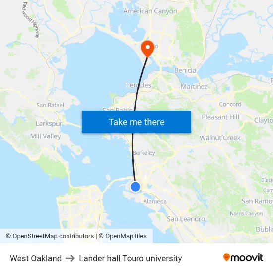 West Oakland to Lander hall Touro university map