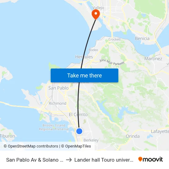 San Pablo Av & Solano Av to Lander hall Touro university map