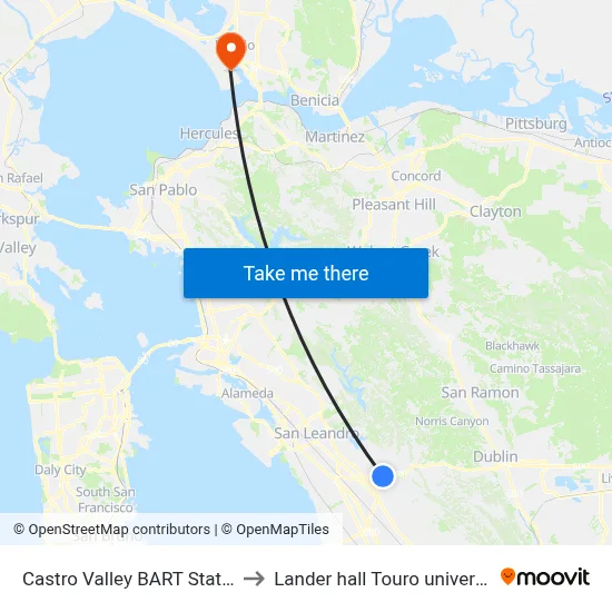 Castro Valley BART Station to Lander hall Touro university map
