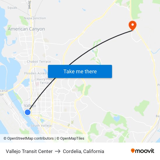 Vallejo Transit Center to Cordelia, California map