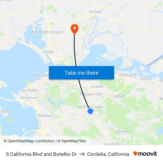 S California Blvd and Botelho Dr to Cordelia, California map