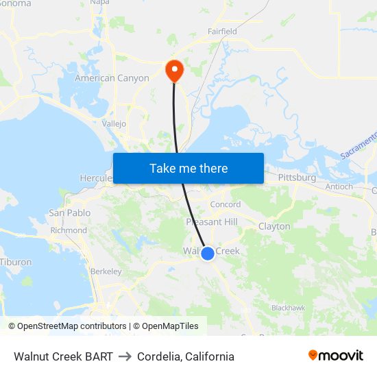 Walnut Creek BART to Cordelia, California map