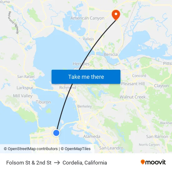 Folsom St & 2nd St to Cordelia, California map