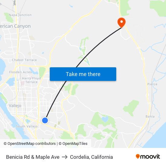 Benicia Rd & Maple Ave to Cordelia, California map