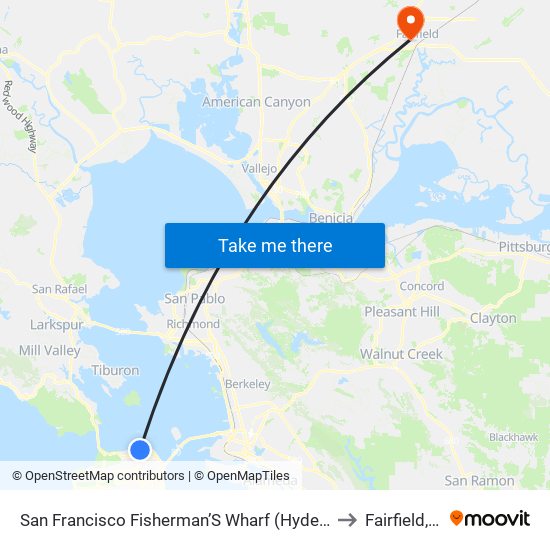 San Francisco Fisherman’S Wharf (Hyde/Beach) to Fairfield, CA map