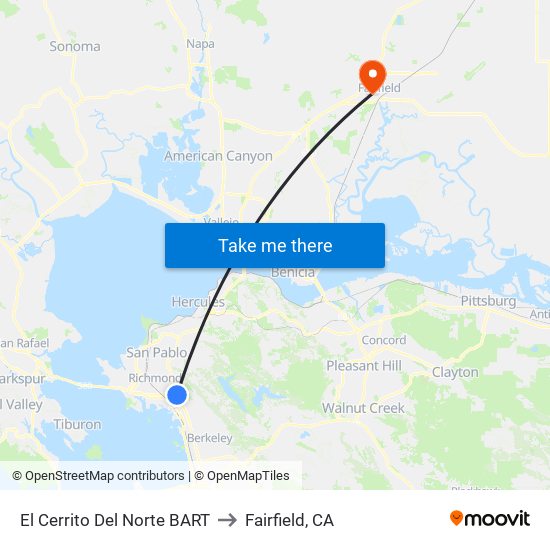 El Cerrito Del Norte BART to Fairfield, CA map