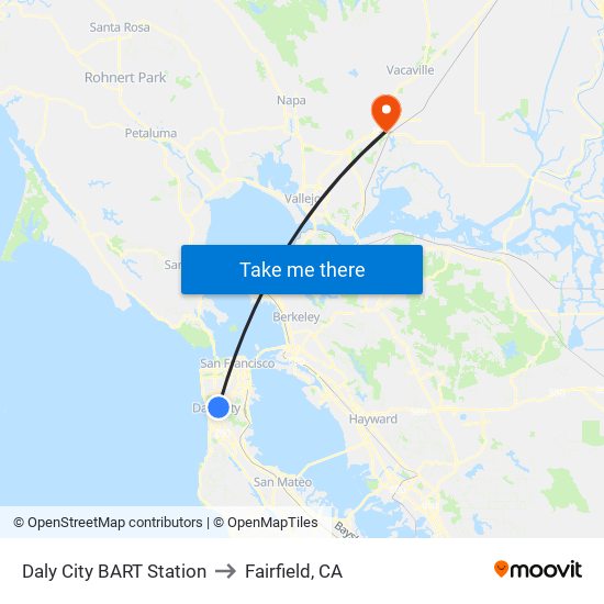 Daly City BART Station to Fairfield, CA map