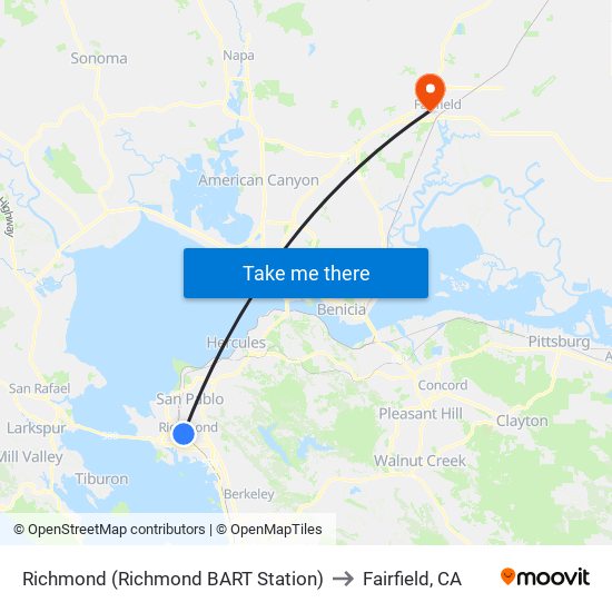 Richmond (Richmond BART Station) to Fairfield, CA map