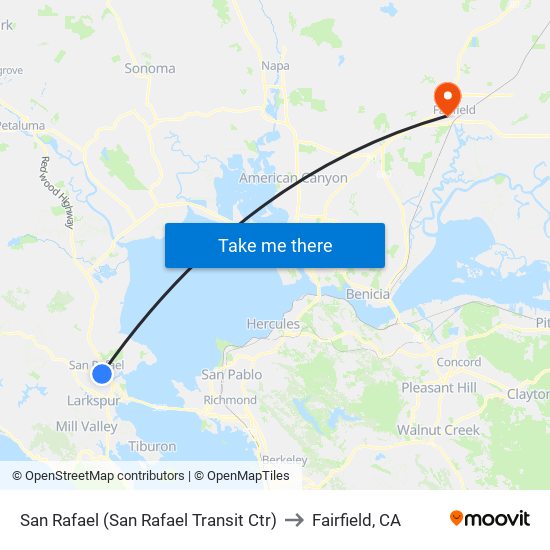 San Rafael (San Rafael Transit Ctr) to Fairfield, CA map