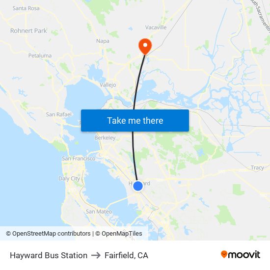 Hayward Bus Station to Fairfield, CA map