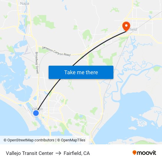 Vallejo Transit Center to Fairfield, CA map