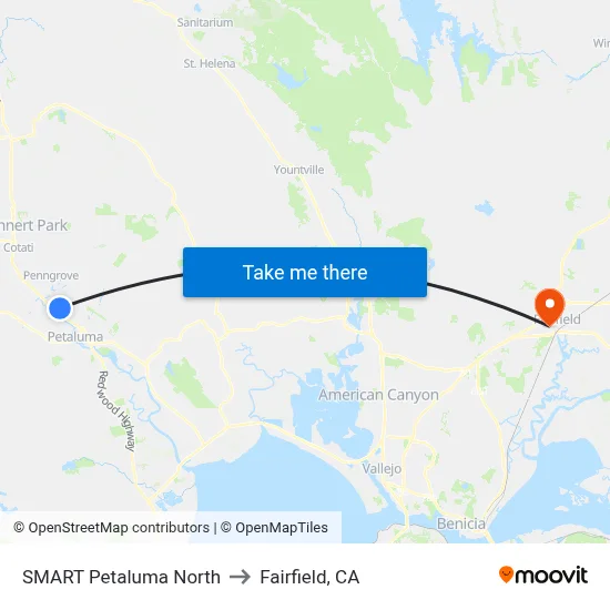 SMART Petaluma North to Fairfield, CA map