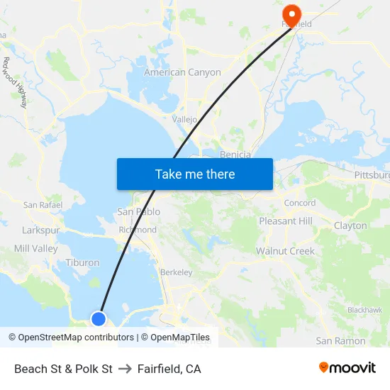 Beach St & Polk St to Fairfield, CA map