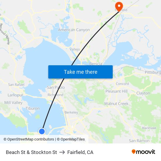 Beach St & Stockton St to Fairfield, CA map