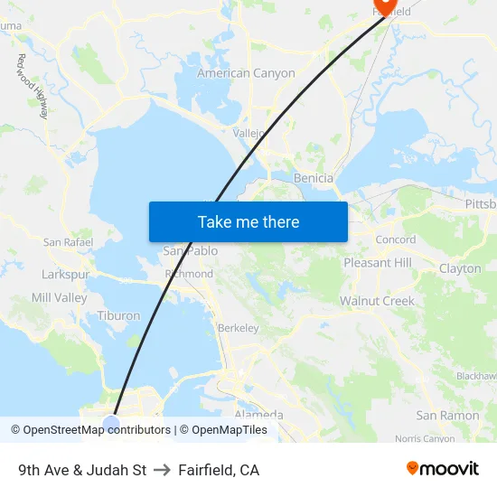 9th Ave & Judah St to Fairfield, CA map