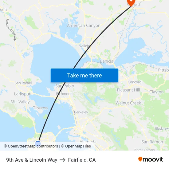 9th Ave & Lincoln Way to Fairfield, CA map